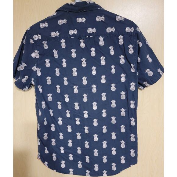 Denim & Flowers Men's Button Down Short Sleeve Shirt Black Pineapple Slim Fit S - Picture 5 of 8